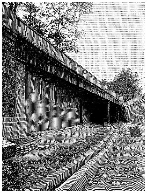 古董插图:铁路建设和改进，Ligne D'Orleans, Pont Sully